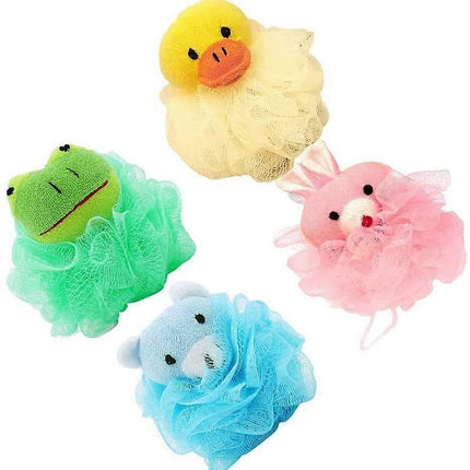 4pcs Bath Ball Sponge with Soft Toy & Net Soap Bags - Babies Designs.