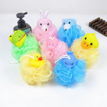 4pcs Bath Ball Sponge with Soft Toy & Net Soap Bags - Babies Designs.