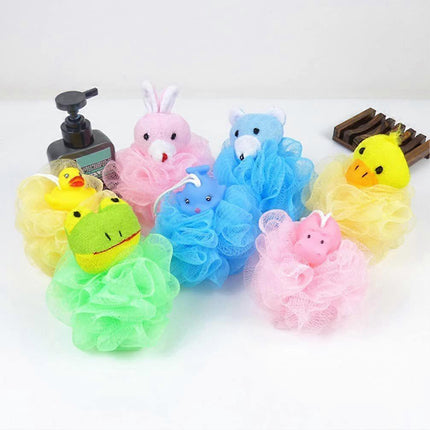 4pcs Bath Ball Sponge with Soft Toy & Net Soap Bags - Babies Designs.