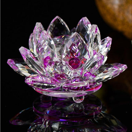 Artificial Quartz Crystal Lotus Flower Figurine Wedding Party Decor Souvenir-Pink.