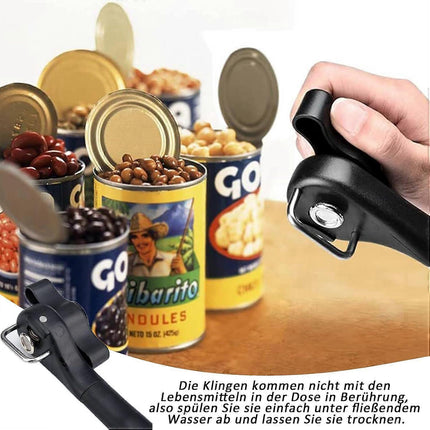 Manual Stainless Steel Can Opener, No Sharp Edges, Black, Restaurant & Kitchen Use.