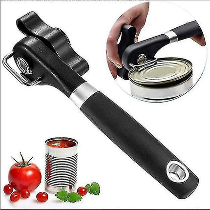 Secure Cut Can Opener, Manual Smooth Edge, Ergonomic Grip, Black.