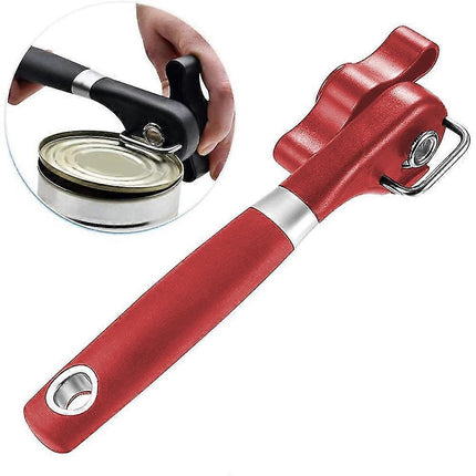 Manual Stainless Steel Can Opener, Smooth Edge, Red Handle.