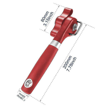 Manual Stainless Steel Can Opener, Smooth Edge, Red Handle.
