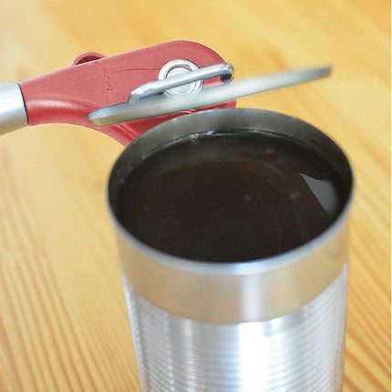 Manual Stainless Steel Can Opener, Smooth Edge, Red Handle.