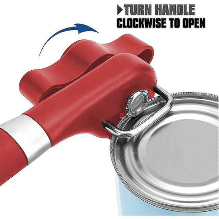 Manual Stainless Steel Can Opener, Smooth Edge, Red Handle.