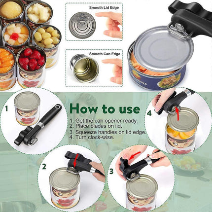 Manual Secure Can Opener, Side Cut Design, For Restaurants & Camping Use.