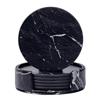 6Pcs Faux Leather Marble Coasters Cup Mat Pad Holder Placemat Dining Table Decor- B.