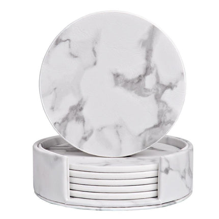 6Pcs Faux Leather Marble Coasters Cup Mat Pad Holder Placemat Dining Table Decor- B.