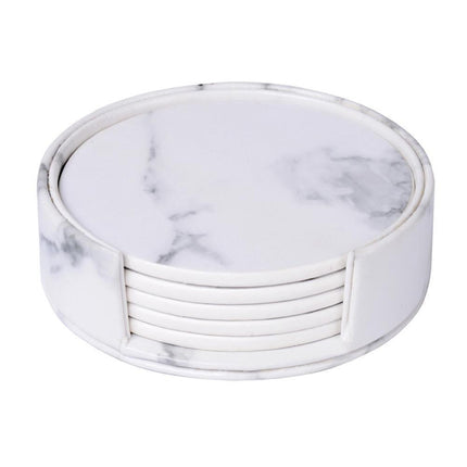 6Pcs Faux Leather Marble Coasters Cup Mat Pad Holder Placemat Dining Table Decor- B.