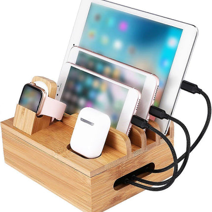 Bamboo Phone Charging Organizer, Bedside Desktop Dock.