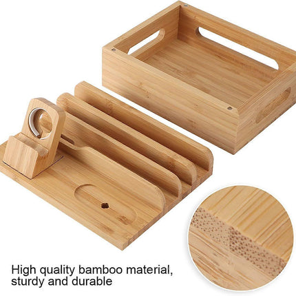 Bamboo Phone Charging Organizer, Bedside Desktop Dock.