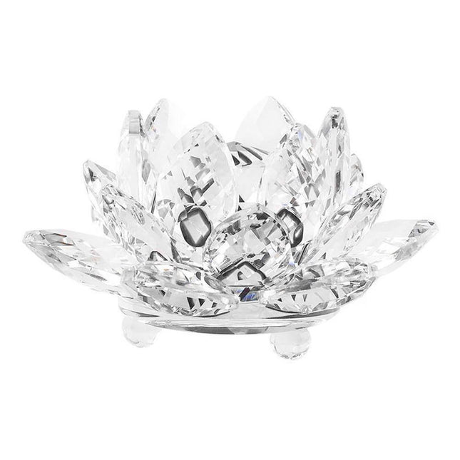 Artificial Quartz Crystal Lotus Flower Figurine Wedding Party Decor Souvenir-White.