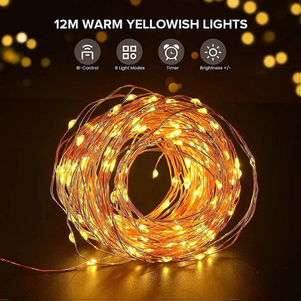 100 LED String Lights 10M, IP65 Waterproof, 8 Modes, Battery Operated.