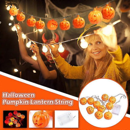 Halloween Pumpkin LED String Lights, 10 Bulbs, Room Decoration.