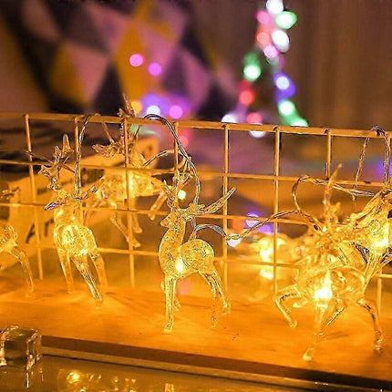 Christmas Reindeer LED String Lights, Battery Powered Warm White, 10 LEDs.