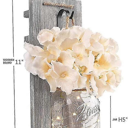 Rustic Mason Jar LED String Lights with Silk Hydrangea, Set of 2.