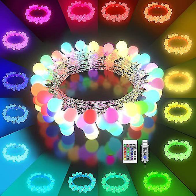 50 LED Globe Ball String Lights, 16 Colors, Remote Control Indoor Decor.