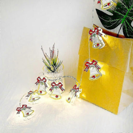 Colorful Bell LED String Lights, 10 LEDs, Battery Powered Christmas Decor.