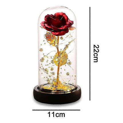 Silk Rose Gold Foil Leaf LED String Lights on Glass Dome with Wooden Base.