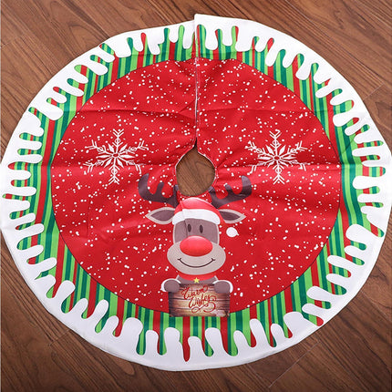 Round Elk/Santa/Snowman Print Xmas Tree Skirt Cover Floor Carpet Christmas Decor-B.