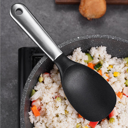 Scoop Thickened Anti-slip Stainless Steel Practical Rice Spoon for Kitchen-Black.