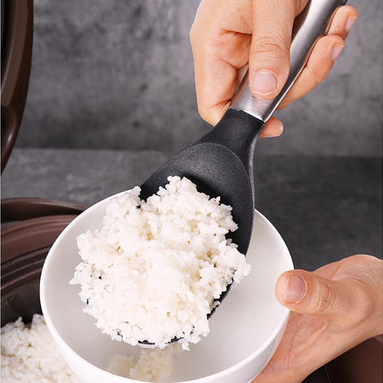 Scoop Thickened Anti-slip Stainless Steel Practical Rice Spoon for Kitchen-Black.