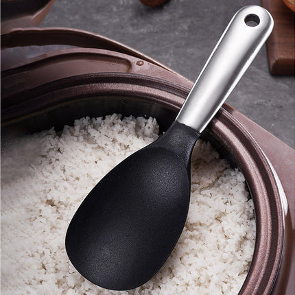 Scoop Thickened Anti-slip Stainless Steel Practical Rice Spoon for Kitchen-Black.