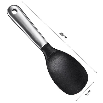 Scoop Thickened Anti-slip Stainless Steel Practical Rice Spoon for Kitchen-Black.