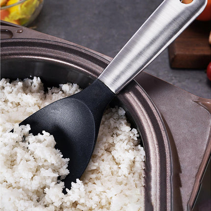 Scoop Thickened Anti-slip Stainless Steel Practical Rice Spoon for Kitchen-Black.