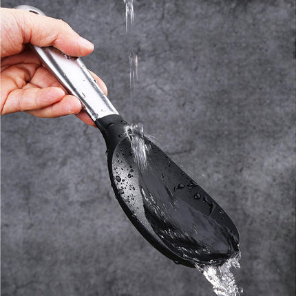 Scoop Thickened Anti-slip Stainless Steel Practical Rice Spoon for Kitchen-Black.