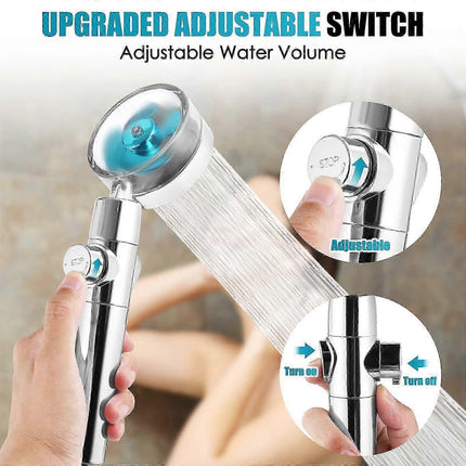Rotating Propeller Shower Head with Filter, High Pressure & Water Saving.