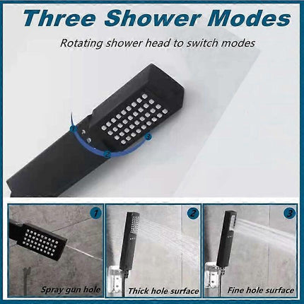 3 Modes High Pressure Shower Head with Hose, Black.
