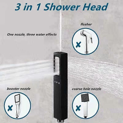 3 Modes High Pressure Shower Head with Hose, Black.