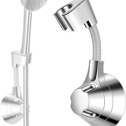 Silver Shower Head Holder, No Drill Wall Mount Bracket.