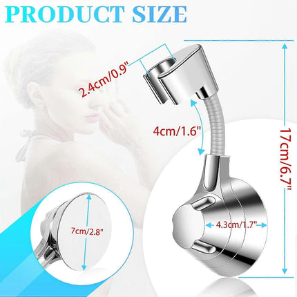 Silver Shower Head Holder, No Drill Wall Mount Bracket.