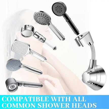 Silver Shower Head Holder, No Drill Wall Mount Bracket.