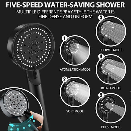 High Pressure Adjustable Shower Head with 1.5M Hose, Anti-Limescale.