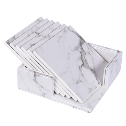6Pcs Faux Leather Marble Coasters Cup Mat Pad Holder Placemat Dining Table Decor- G.