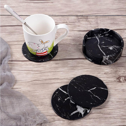 6Pcs Faux Leather Marble Coasters Cup Mat Pad Holder Placemat Dining Table Decor- G.