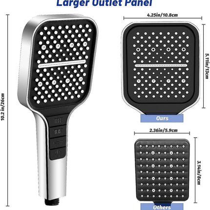 Square Handheld Shower Head, 7 Spray Modes, Adjustable Universal.