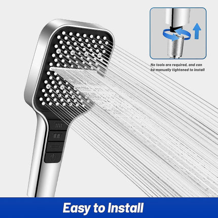 Square Handheld Shower Head, 7 Spray Modes, Adjustable Universal.