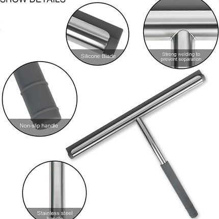 Stainless Steel Silicone Shower Squeegee, Glass Cleaning Tool.