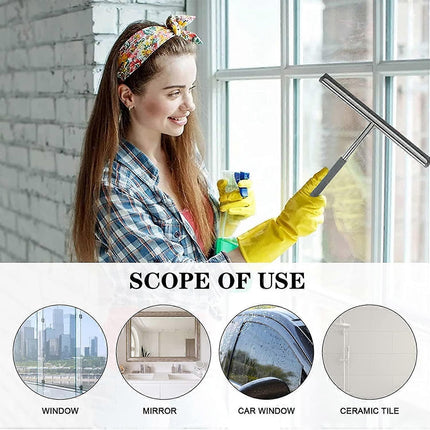 Stainless Steel Silicone Shower Squeegee, Glass Cleaning Tool.