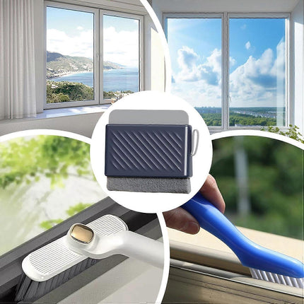 Multifunctional Window & Shower Squeegee with Grout Brush, Blue.