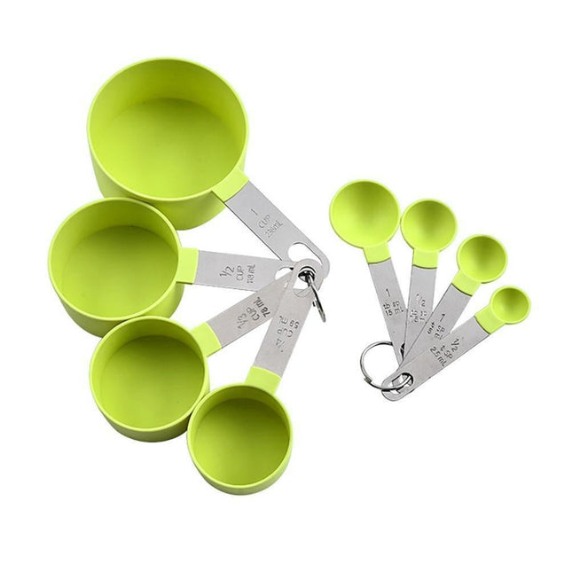 8Pcs/Set Stainless Steel Handle Measuring Spoons Baking Cooking Scale Scoop-Green.