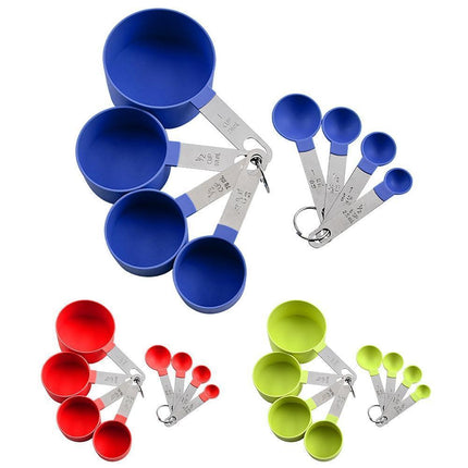 8Pcs/Set Stainless Steel Handle Measuring Spoons Baking Cooking Scale Scoop-Green.