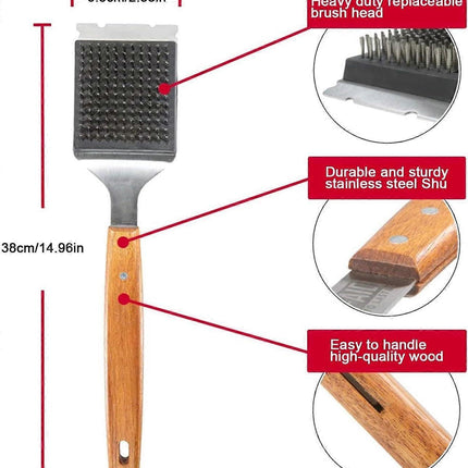 Triple Grill Cleaning Brush with Scraper, BBQ Tool.