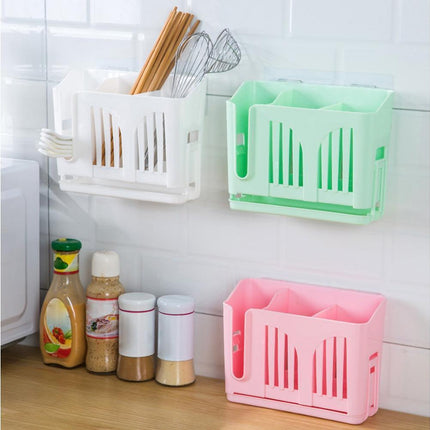Home Chopsticks Cage Wall-mounted Drain Storage Rack Fork Knife Spoon Holder-Beige.