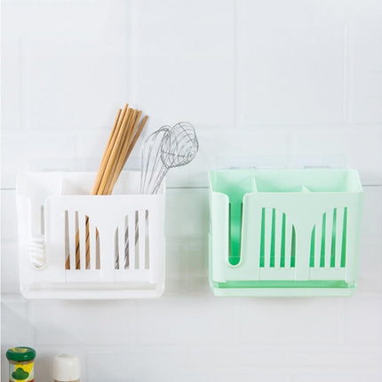 Home Chopsticks Cage Wall-mounted Drain Storage Rack Fork Knife Spoon Holder-Beige.